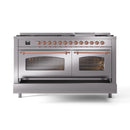ILVE Nostalgie II 60 inch Propane Gas Range with 10 Sealed Burners, Griddle with Triple Glass Door in Stainless Steel with Copper Trim