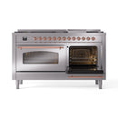 ILVE Nostalgie II 60 inch Propane Gas Range with 10 Sealed Burners, Griddle with Triple Glass Door in Stainless Steel with Copper Trim