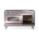 Dual fuel range with left oven door open and right oven door closed