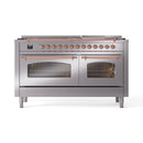 ILVE 60-Inch Nostalgie II Dual Fuel Range with 9 Burners, Griddle and Triple Glass Door Oven in Stainless Steel with Copper Trim (UP60FNMPSSP)