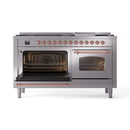 ILVE Nostalgie II 60 inch Propane Gas Range with 10 Sealed Burners, Griddle with Triple Glass Door in Stainless Steel with Copper Trim