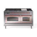 Stainless steel dual-fuel range with cooktop burners and two oven windows