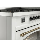 ILVE 60-Inch Nostalgie II  Propane Gas Dual Fuel Range  with 9 Burners, Griddle and Triple Glass Door Oven in White with Bronze Trim (UP60FNMPWHB)