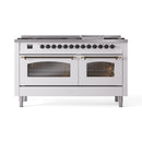 ILVE 60-Inch Nostalgie II  Propane Gas Dual Fuel Range  with 9 Burners, Griddle and Triple Glass Door Oven in White with Bronze Trim (UP60FNMPWHB)
