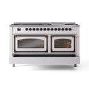 White range with two glass oven doors and bronze trim, burners on top
