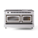 White dual-fuel range with two closed ovens and bronze-trim door frames