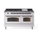 ILVE 60-Inch Nostalgie II  Propane Gas Dual Fuel Range  with 9 Burners, Griddle and Triple Glass Door Oven in White with Bronze Trim (UP60FNMPWHB)