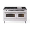 ILVE 60-Inch Nostalgie II  Propane Gas Dual Fuel Range  with 9 Burners, Griddle and Triple Glass Door Oven in White with Bronze Trim (UP60FNMPWHB)