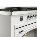 ILVE 60-Inch Nostalgie II Dual Fuel Range with 9 Burners, Griddle and Triple Glass Door Oven in White with Chrome Trim (UP60FNMPWHC)