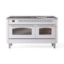 ILVE 60-Inch Nostalgie II  Propane Gas Dual Fuel Range  with 9 Burners, Griddle and Triple Glass Door Oven in White with Chrome Trim (UP60FNMPWHC)