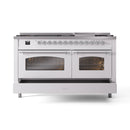 ILVE 60-Inch Nostalgie II  Propane Gas Dual Fuel Range  with 9 Burners, Griddle and Triple Glass Door Oven in White with Chrome Trim (UP60FNMPWHC)
