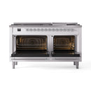 ILVE 60-Inch Nostalgie II  Propane Gas Dual Fuel Range  with 9 Burners, Griddle and Triple Glass Door Oven in White with Chrome Trim (UP60FNMPWHC)