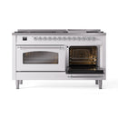 ILVE 60-Inch Nostalgie II Dual Fuel Range with 9 Burners, Griddle and Triple Glass Door Oven in White with Chrome Trim (UP60FNMPWHC)