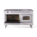 ILVE 60-inch dual fuel range, left oven door open and right oven door closed