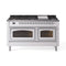 ILVE Nostalgie II Noblesse 60-Inch 5.8 Cu. Ft. Dual Oven Propane Gas Dual Fuel Range with 9 Burners, Griddle and Triple Glass Door in White with Chrome Trim (UN60FNMPWHCLP)