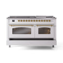 ILVE 60-Inch Nostalgie II Dual Fuel Range with 9 Burners, Griddle and Triple Glass Door Oven in White with Brass Trim (UP60FNMPWHG)