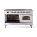 ILVE Nostalgie II 60 inch Propane Gas Range with 10 Sealed Burners, Griddle with Triple Glass Door in White with Brass Trim