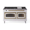 ILVE Nostalgie II Noblesse 60-Inch 5.8 Cu. Ft. Dual Oven Natural Gas Dual Fuel Range with 9 Burners, Griddle and Triple Glass Door in White with Brass Trim (UN60FNMPWHG)