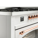 ILVE 60-Inch Nostalgie II Dual Fuel Range with 9 Burners, Griddle and Triple Glass Door Oven in White with Copper Trim (UP60FNMPWHP)
