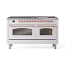 ILVE 60-Inch Nostalgie II Dual Fuel Range with 9 Burners, Griddle and Triple Glass Door Oven in White with Copper Trim (UP60FNMPWHP)