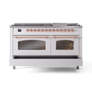 ILVE 60-Inch Nostalgie II Dual Fuel Range with 9 Burners, Griddle and Triple Glass Door Oven in White with Copper Trim (UP60FNMPWHP)