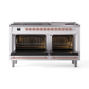 ILVE 60-Inch Nostalgie II Dual Fuel Range with 9 Burners, Griddle and Triple Glass Door Oven in White with Copper Trim (UP60FNMPWHP)