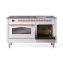 ILVE 60-Inch Nostalgie II Dual Fuel Range with 9 Burners, Griddle and Triple Glass Door Oven in White with Copper Trim (UP60FNMPWHP)