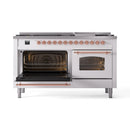 ILVE 60-Inch Nostalgie II Dual Fuel Range with 9 Burners, Griddle and Triple Glass Door Oven in White with Copper Trim (UP60FNMPWHP)