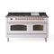 ILVE 60-Inch Nostalgie II Dual Fuel Range with 9 Burners, Griddle and Triple Glass Door Oven in White with Copper Trim (UP60FNMPWHP)