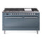 ILVE Professional Plus II 60-Inch 3.5 + 2.3 Cu. Ft. Propane Gas Dual Fuel Range with 9 Burners, Griddle and Solid Door Oven in Blue Grey (UP60FQMPBGLP)