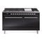 ILVE Professional Plus II 60-Inch 3.5 + 2.3 Cu. Ft. Propane Gas Dual Fuel Range with 9 Burners, Griddle and Solid Door Oven in Glossy Black (UP60FQMPBKLP)