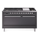 ILVE Professional Plus II 60-Inch 3.5 + 2.3 Cu. Ft. Dual Fuel Range with 9 Burners, Griddle and Solid Door Oven in Matte Graphite (UP60FQMPMG)