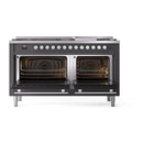 ILVE Professional Plus II 60-Inch 3.5 + 2.3 Cu. Ft. Dual Fuel Range with 9 Burners, Griddle and Solid Door Oven in Matte Graphite (UP60FQMPMG)
