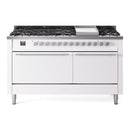 ILVE Professional Plus II 60-Inch 3.5 + 2.3 Cu. Ft. Propane Gas Dual Fuel Range with 9 Burners, Griddle and Solid Door in White (UP60FQMPWHLP)