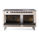 ILVE 60-Inch Nostalgie II Dual Fuel Range with 9 Burners, Griddle and Solid Door Oven in Antique White with Bronze Trim (UP60FQNMPAWB)