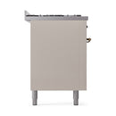 ILVE 60-Inch Nostalgie II Dual Fuel Range with 9 Burners, Griddle and Solid Door Oven in Antique White with Bronze Trim (UP60FQNMPAWB)