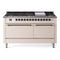 ILVE 60-Inch Nostalgie II  Propane Gas Dual Fuel Range  with 9 Burners, Griddle and Solid Door Oven in Antique White with Bronze Trim (UP60FQNMPAWB)