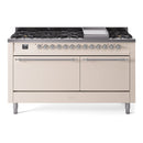 ILVE 60-Inch Nostalgie II  Propane Gas Dual Fuel Range  with 9 Burners, Griddle and Solid Door Oven in Antique White with Chrome Trim (UP60FQNMPAWC)