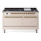 ILVE 60-Inch Nostalgie II  Propane Gas Dual Fuel Range  with 9 Burners, Griddle and Solid Door Oven in Antique White with Brass Trim (UP60FQNMPAWG)