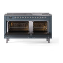 ILVE Nostalgie II 60 inch Propane Gas Range with 10 Sealed Burners, Griddle with Triple Glass Door in Blue Grey with Chrome Trim