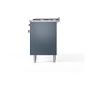 ILVE 60-Inch Nostalgie II Dual Fuel Range with 9 Burners, Griddle and Solid Door Oven in Blue Grey with Copper Trim (UP60FQNMPBGP)