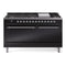 ILVE Nostalgie II 60 inch Propane Gas Range with 10 Sealed Burners, Griddle with Triple Glass Door in Glossy Black with Chrome Trim