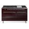 ILVE 60-Inch Nostalgie II  Propane Gas Dual Fuel Range  with 9 Burners, Griddle and Solid Door Oven in Burgundy with Chrome Trim (UP60FQNMPBUC)