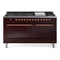 ILVE 60-Inch Nostalgie II  Propane Gas Dual Fuel Range  with 9 Burners, Griddle and Solid Door Oven in Burgundy with Copper Trim (UP60FQNMPBUP)
