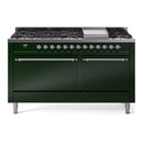 ILVE 60-Inch Nostalgie II  Propane Gas Dual Fuel Range  with 9 Burners, Griddle, and Solid Door Oven in Emerald Green with Chrome Trim (UP60FQNMPEGC)