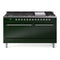 ILVE 60-Inch Nostalgie II  Propane Gas Dual Fuel Range  with 9 Burners, Griddle, and Solid Door Oven in Emerald Green with Chrome Trim (UP60FQNMPEGC)