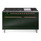 ILVE 60-Inch Nostalgie II  Propane Gas Dual Fuel Range  with 9 Burners, Griddle, and Solid Door Oven in Emerald Green with Copper Trim (UP60FQNMPEGP)