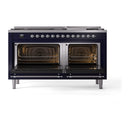 ILVE 60-Inch Nostalgie II  Propane Gas Dual Fuel Range  with 9 Burners, Griddle, and Solid Door Oven in Midnight Blue with Chrome Trim (UP60FQNMPMBC)