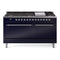 ILVE 60-Inch Nostalgie II  Propane Gas Dual Fuel Range  with 9 Burners, Griddle, and Solid Door Oven in Midnight Blue with Chrome Trim (UP60FQNMPMBC)