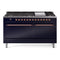 ILVE 60-Inch Nostalgie II  Propane Gas Dual Fuel Range  with 9 Burners, Griddle, and Solid Door Oven in Midnight Blue with Copper Trim (UP60FQNMPMBP)